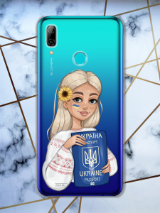 Прозорий чохол для Huawei P Smart 2019 з патріотичним дизайном "Дівчина з паспортом" принт 13