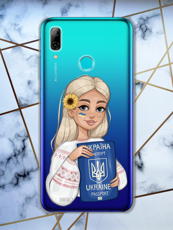 Прозорий чохол для Huawei P Smart 2019 з патріотичним дизайном "Дівчина з паспортом" принт 13