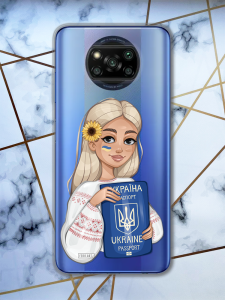 Прозорий чохол для Xiaomi Poco X3 з патріотичним дизайном "Дівчина з паспортом" принт 13