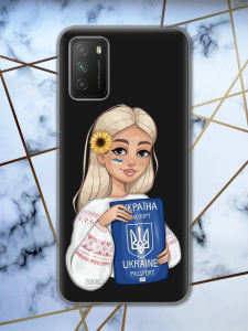 Прозорий чохол для Xiaomi Poco M3 з патріотичним дизайном "Дівчина з паспортом" принт 13