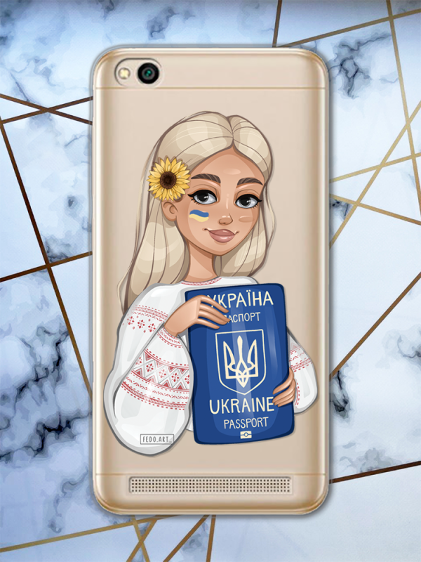 Прозорий чохол для Xiaomi Redmi 5A з патріотичним дизайном "Дівчина з паспортом" принт 13