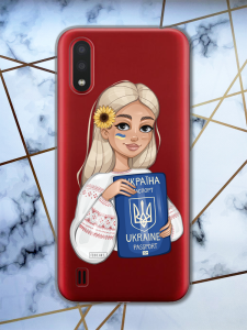 Прозорий чохол для Samsung Galaxy A01 з патріотичним дизайном "Дівчина з паспортом" принт 13