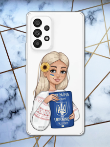 Прозорий чохол для Samsung Galaxy A53 з патріотичним дизайном "Дівчина з паспортом" принт 13