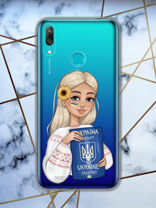Прозорий чохол для Huawei Y7 prime (2019) з патріотичним дизайном "Дівчина з паспортом" принт 13