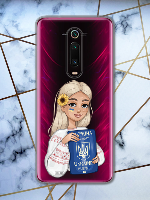 Прозорий чохол для Xiaomi Mi 9T / K20 з патріотичним дизайном "Дівчина з паспортом" принт 13
