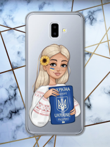 Прозорий чохол для Samsung Galaxy J6 Plus з патріотичним дизайном "Дівчина з паспортом" принт 13