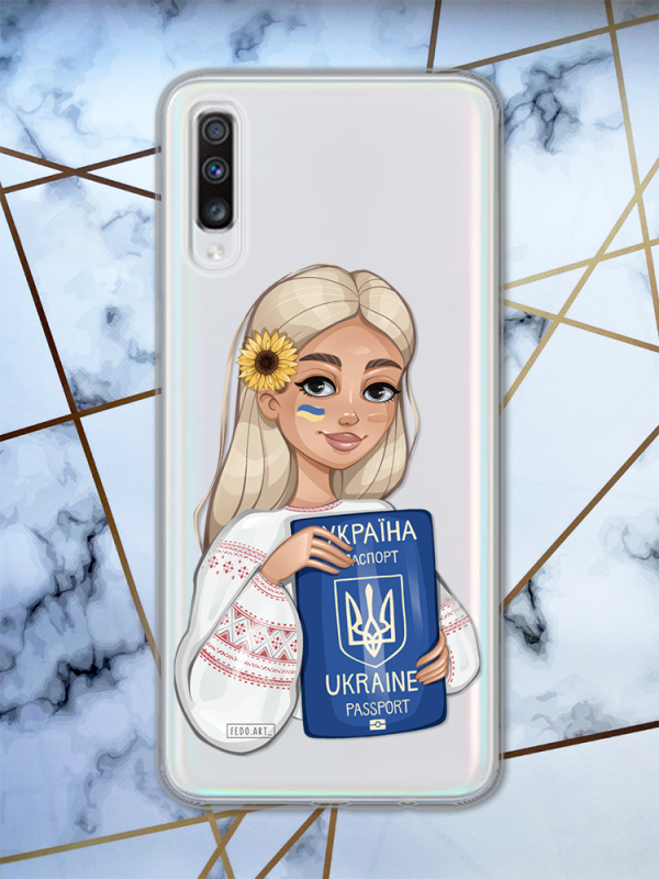 Прозорий чохол для Samsung Galaxy A70 (2019) / A705 з патріотичним дизайном "Дівчина з паспортом" принт 13