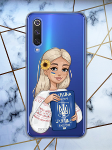 Прозорий чохол для Xiaomi Mi 9 з патріотичним дизайном "Дівчина з паспортом" принт 13