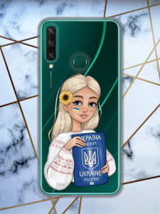 Прозорий чохол для Huawei Y6p з патріотичним дизайном "Дівчина з паспортом" принт 13