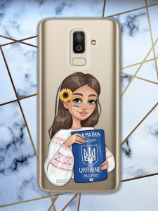 Прозорий чохол для Samsung Galaxy J8 (2018) з патріотичним дизайном "Дівчина з паспортом" принт 12