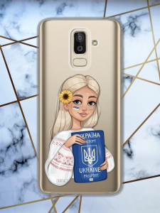 Прозорий чохол для Samsung Galaxy J8 (2018) з патріотичним дизайном "Дівчина з паспортом" принт 13
