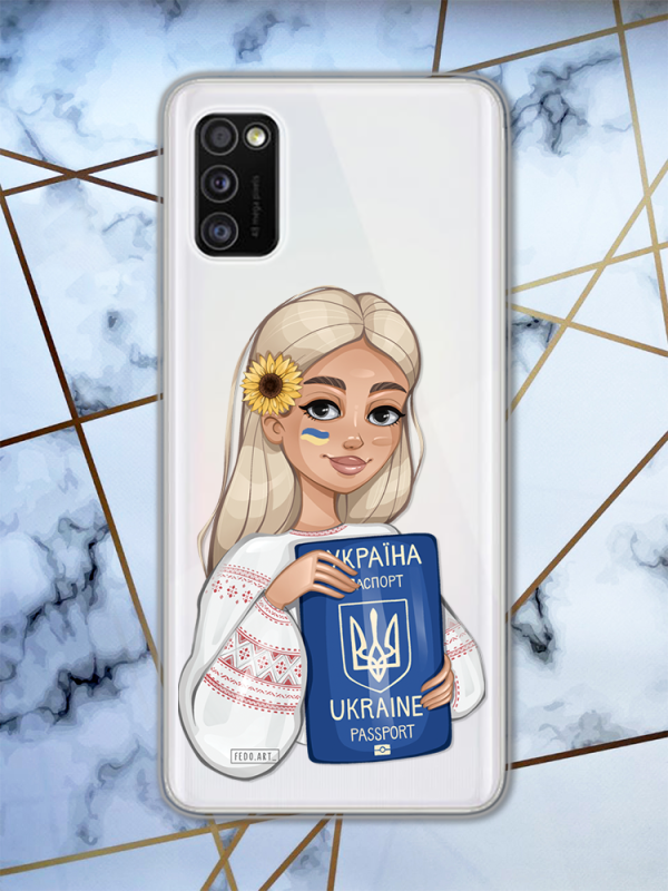 Прозорий чохол для Samsung Galaxy A41 з патріотичним дизайном "Дівчина з паспортом" принт 13