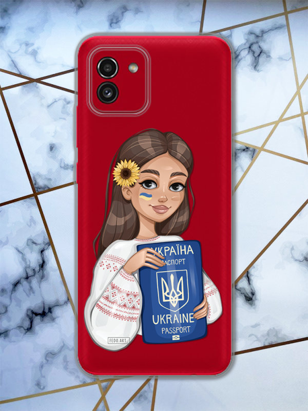 Прозорий чохол для Samsung Galaxy A03 / A035 з патріотичним дизайном "Дівчина з паспортом" принт 12