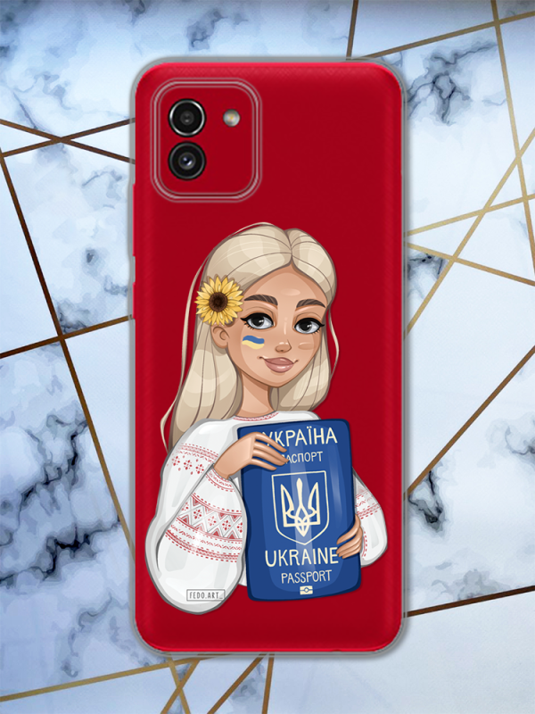 Прозорий чохол для Samsung Galaxy A03 / A035 з патріотичним дизайном "Дівчина з паспортом" принт 13