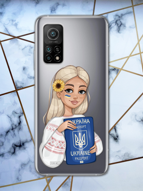 Прозорий чохол для Xiaomi Mi 10T / Mi 10T Pro з патріотичним дизайном "Дівчина з паспортом" принт 13