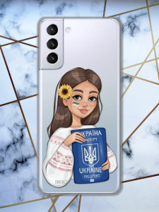 Прозорий чохол для Samsung Galaxy S21 (G991) з патріотичним дизайном "Дівчина з паспортом" принт 12