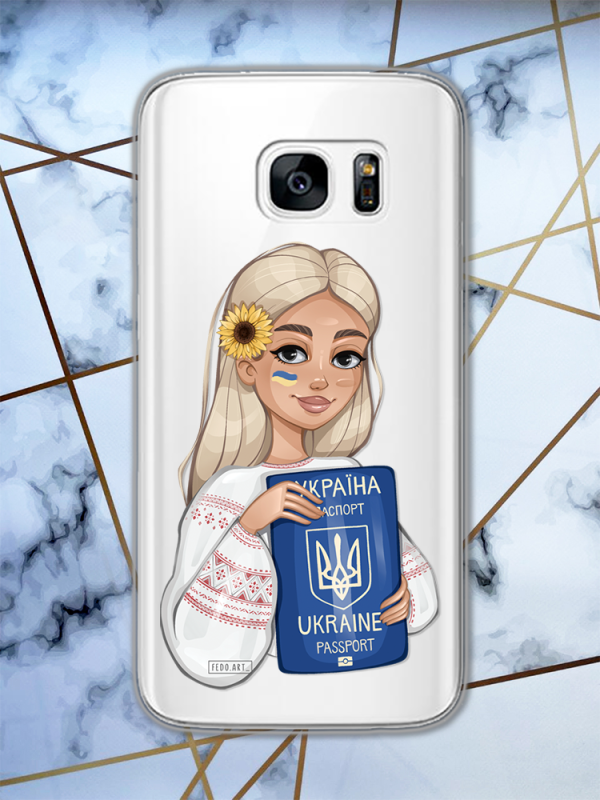 Прозорий чохол для Samsung Galaxy S7 з патріотичним дизайном "Дівчина з паспортом" принт 13