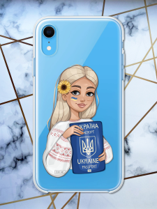 Прозорий чохол для iPhone XR з патріотичним дизайном "Дівчина з паспортом" принт 13