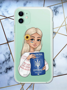 Прозорий чохол для Apple iPhone 11 (6,1) з патріотичним дизайном "Дівчина з паспортом" принт 13