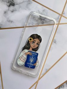 Прозорий чохол для Xiaomi Redmi 9C з патріотичним дизайном "Дівчина з паспортом" принт 12