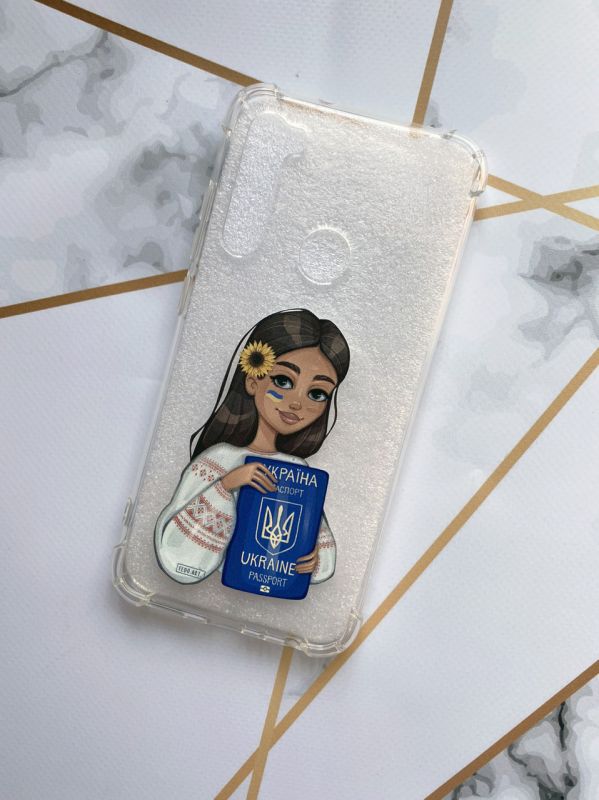 Чохол з потовщеними кутами на Xiaomi Redmi Note 8 з патріотичним дизайном "Дівчина з паспортом" принт 12
