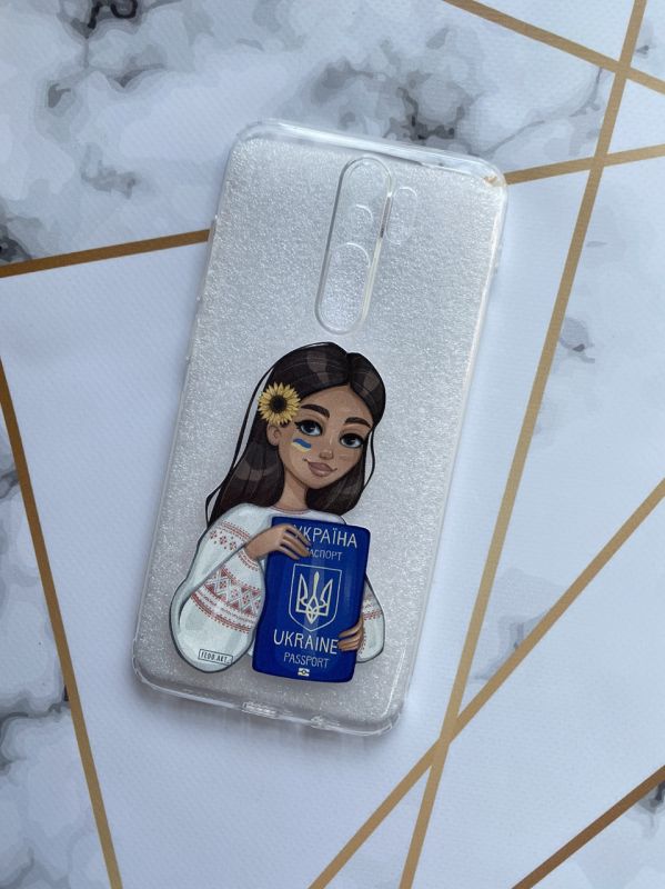 Прозорий чохол для Xiaomi Redmi Note 8 Pro з патріотичним дизайном "Дівчина з паспортом" принт 12