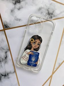 Прозорий чохол для Apple iPhone 13 Pro з патріотичним дизайном "Дівчина з паспортом" принт 12