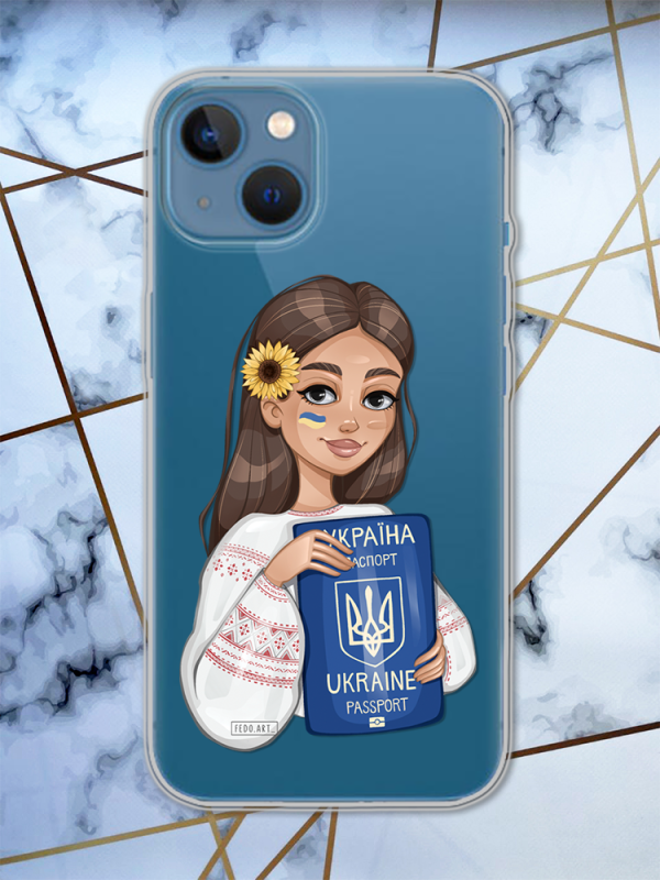 Прозорий чохол для Apple iPhone 13 з дизайном "Дівчина з паспортом" принт 12