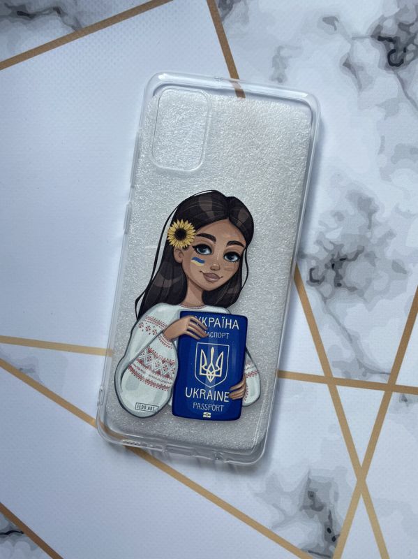 Прозорий чохол для Samsung A31 з патріотичним дизайном "Дівчина з паспортом" принт 12