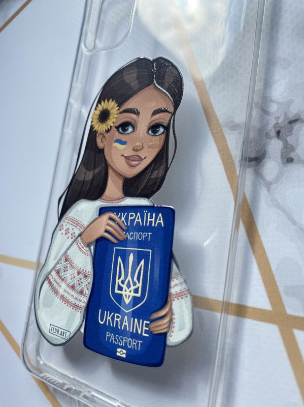 Прозорий чохол для Samsung A31 з патріотичним дизайном "Дівчина з паспортом" принт 12