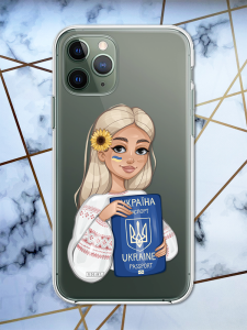 Прозорий чохол для iPhone 12 / 12 Pro з патріотичним дизайном "Дівчина з паспортом" принт 13