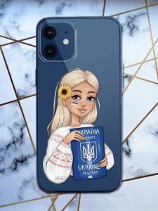 Прозорий чохол для iPhone 12 mini з патріотичним дизайном "Дівчина з паспортом" принт 13