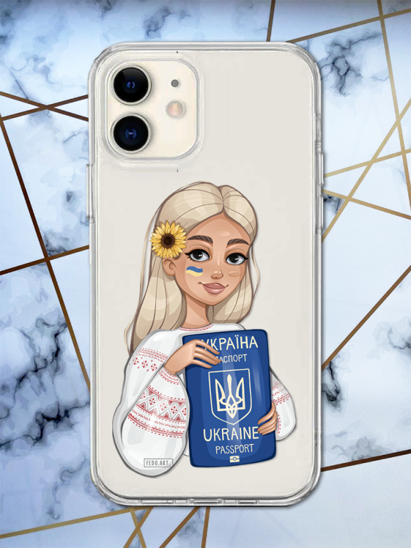Прозорий чохол для iPhone 12 mini з патріотичним дизайном "Дівчина з паспортом" принт 13