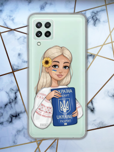 Прозорий чохол для Samsung Galaxy A22 5G з патріотичним дизайном "Дівчина з паспортом" принт 13