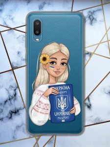 Прозорий чохол для Samsung Galaxy A02 / A022 (2021) з патріотичним дизайном "Дівчина з паспортом" принт 13