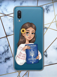 Прозорий чохол для Samsung Galaxy A02 / A022 (2021) з патріотичним дизайном "Дівчина з паспортом" принт 12