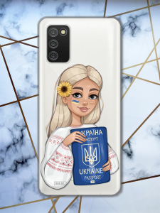 Прозорий чохол для Samsung Galaxy A02s з патріотичним дизайном "Дівчина з паспортом" принт 13