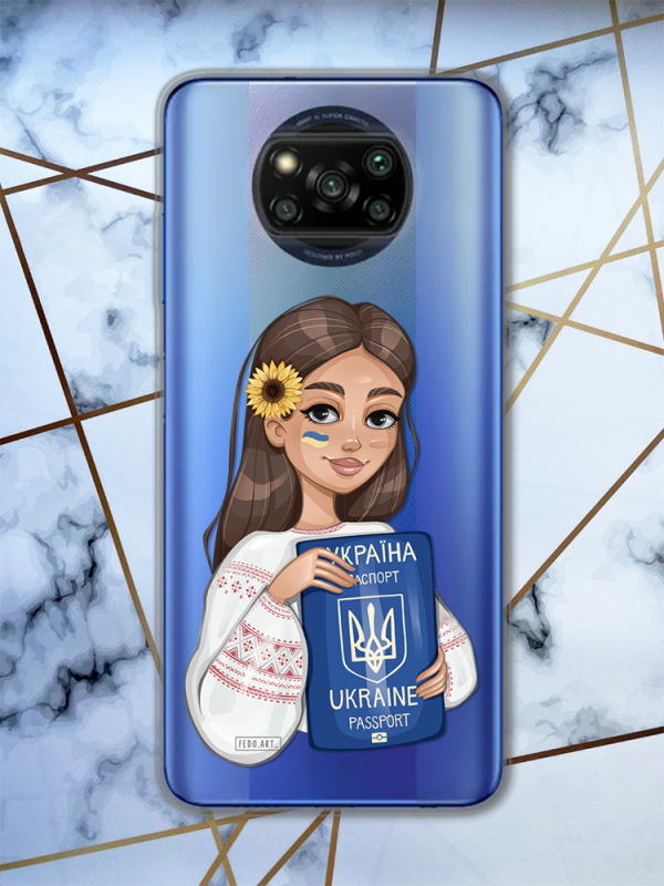 Прозорий чохол для Xiaomi Poco X3 з патріотичним дизайном "Дівчина з паспортом" принт 12