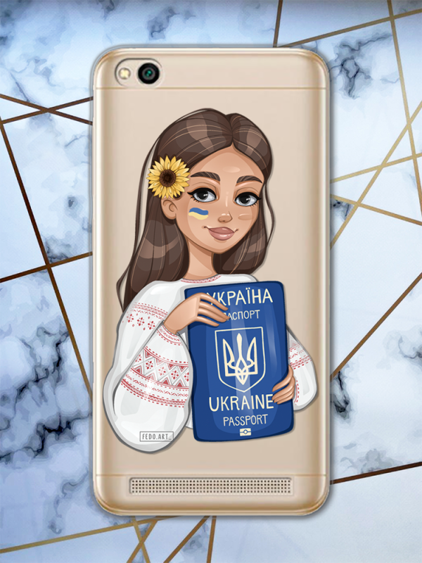Прозорий чохол для Xiaomi Redmi 5A з патріотичним дизайном "Дівчина з паспортом" принт 12