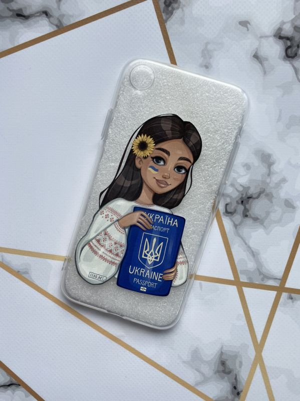 Прозорий чохол для iPhone XR з патріотичним дизайном "Дівчина з паспортом" принт 12