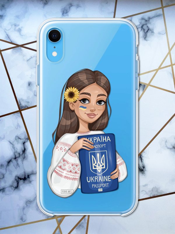 Прозорий чохол для iPhone XR з патріотичним дизайном "Дівчина з паспортом" принт 12