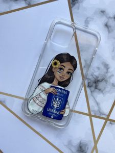 Прозорий чохол для iPhone 12 / 12 Pro з патріотичним дизайном "Дівчина з паспортом" принт 12