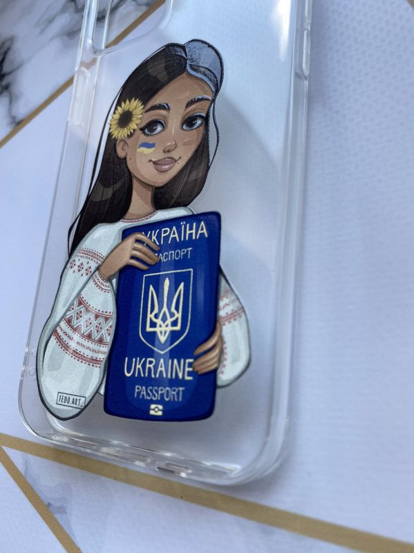 Прозорий чохол для iPhone 12 / 12 Pro з патріотичним дизайном "Дівчина з паспортом" принт 12