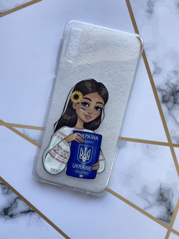 Прозорий чохол для Samsung Galaxy A7(2018) A750 з патріотичним дизайном "Дівчина з паспортом" принт 12