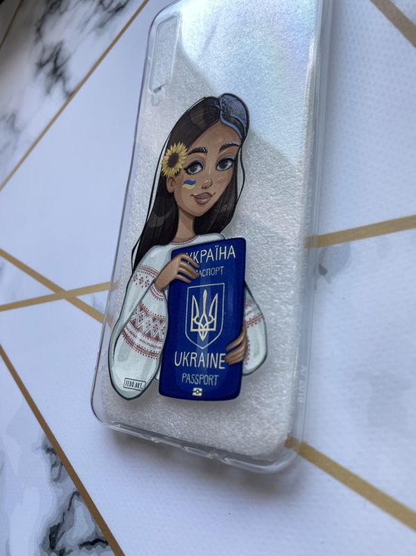 Прозорий чохол для Samsung Galaxy A7(2018) A750 з патріотичним дизайном "Дівчина з паспортом" принт 12