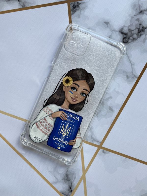 Прозорий чохол для Samsung A12 з патріотичним дизайном "Дівчина з паспортом" принт 12