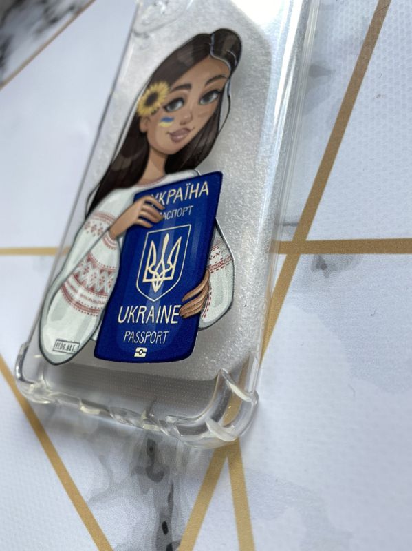 Прозорий чохол для Samsung A12 з патріотичним дизайном "Дівчина з паспортом" принт 12