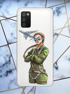 Прозорий чохол для Samsung Galaxy A03s з патріотичним дизайном "Дівчина-пілот" принт 6