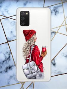 Прозорий чохол для Samsung Galaxy A03s з об'ємним дизайном "Дівчина з рюкзаком" принт 9
