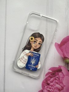 Прозорий чохол на Apple iPhone 11 Pro Max (6.5) з патріотичним дизайном "Дівчина з паспортом" (принт 12)